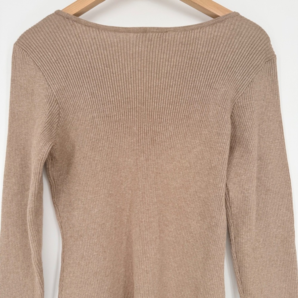 AGB Ribbed Long Sleeve Sweater Dress with Faux Leather Pockets Tan Size L - Picture 8 of 10